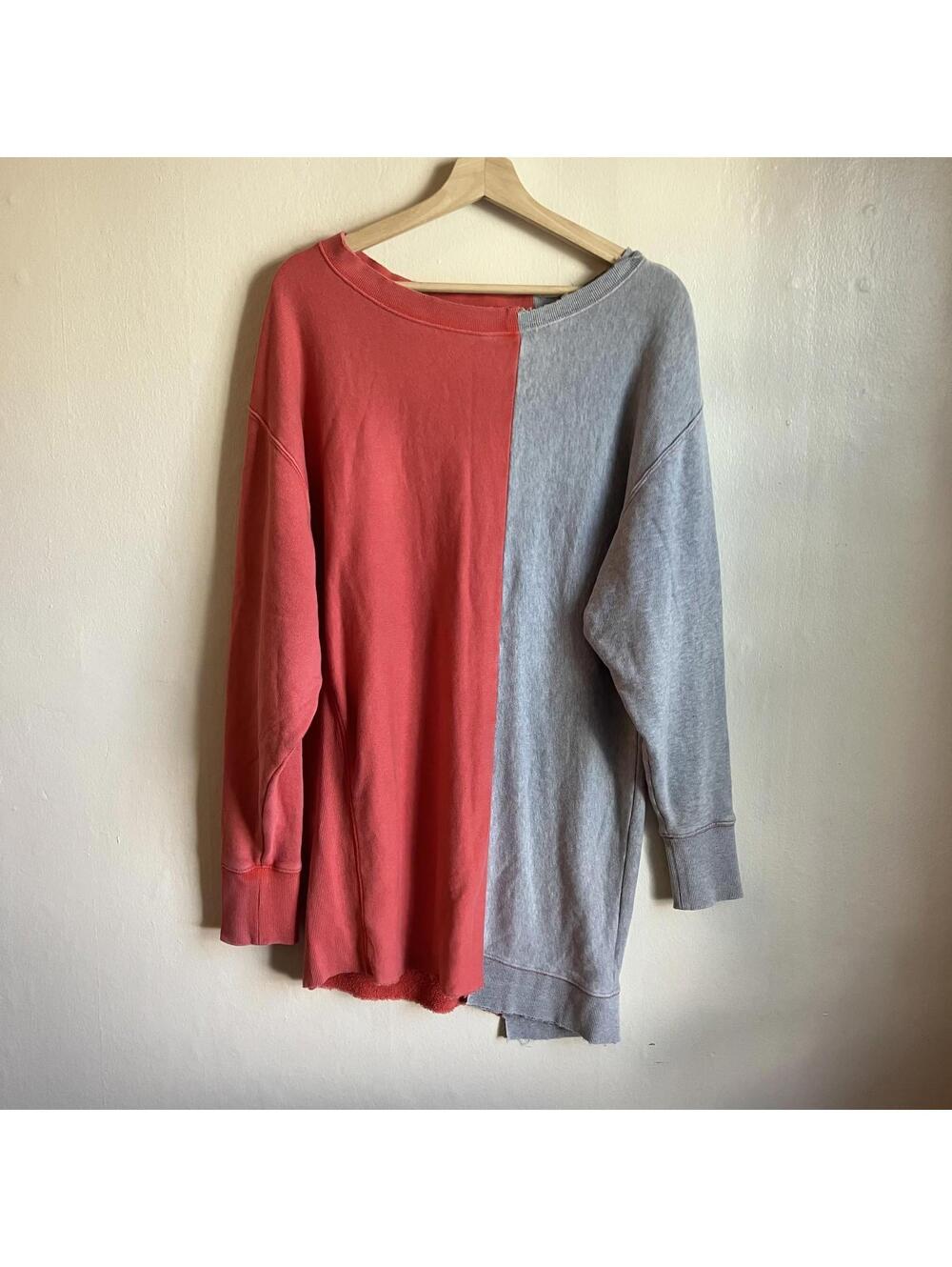 Free People Asymmetric Split Hem Oversized Colorblock Sweatshirt Scoop Neck XS